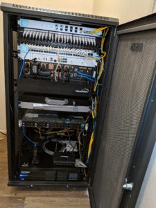 The rack opening showing various setup and wire configurations