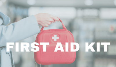 First Aid Kit Banner - Featuring a hand holding a first aid kit