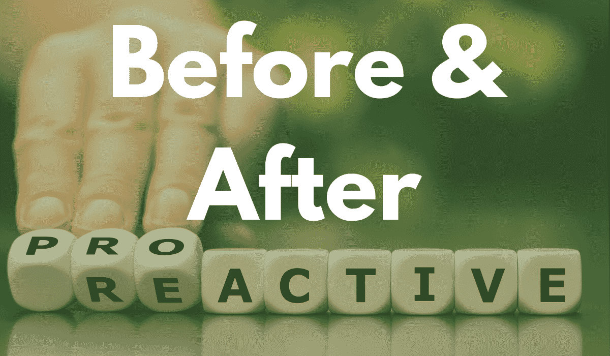 Before & After Banner - Featuring a hand touching letters saying Pro and Reactive