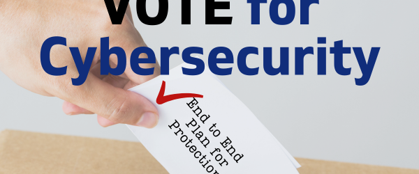 Vote for Cybersecurity Banner - Featuring a hand submitting a ballot