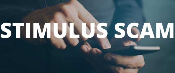 Stimulus Scam Banner - Featuring hands using a smartphone
