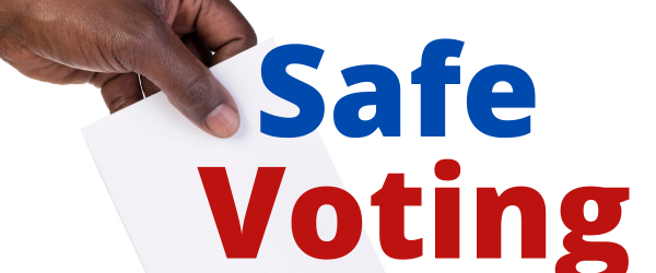 Safe Voting Banner - Featuring a hand holding a ballot envelope