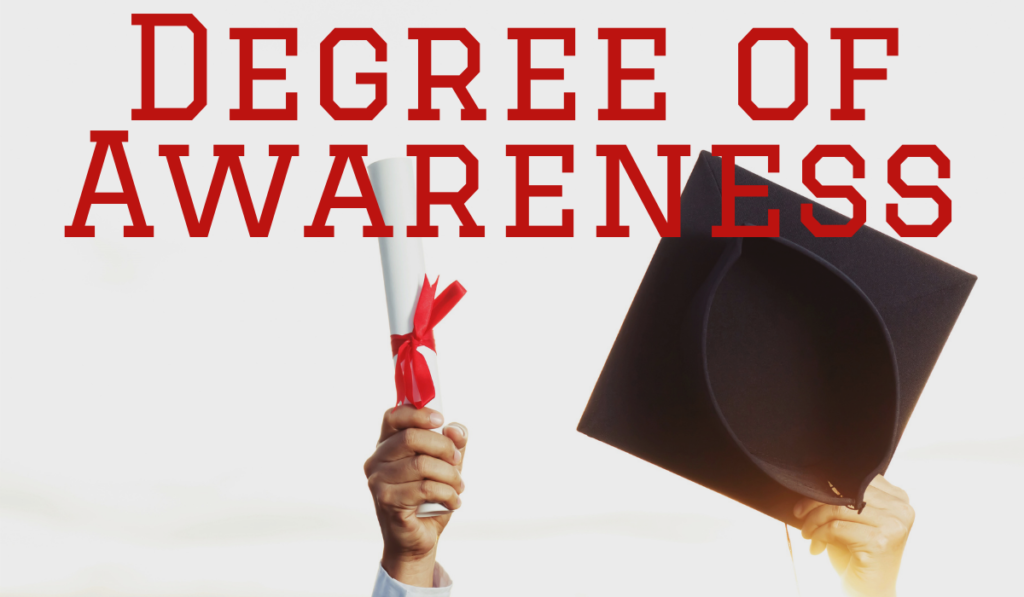 Degree of Awareness Banner - Featuring hands holding a diploma and graduation cap