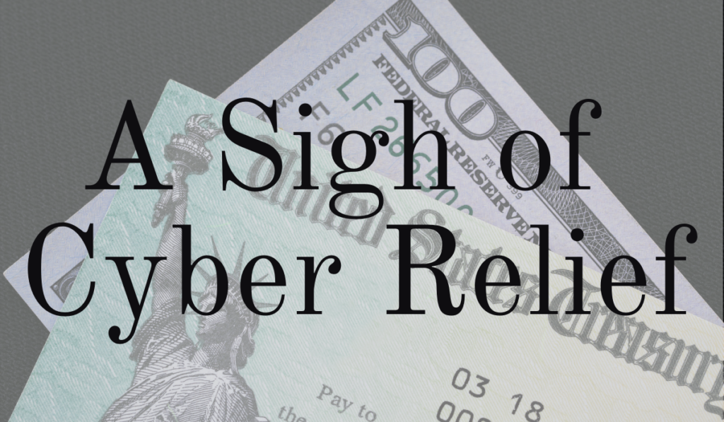 A Sigh of Cyber Relief Banner - Featuring a $100 Bill and a US Treasury Check