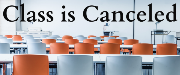 Class is Canceled Banner - Featuring an empty classroom