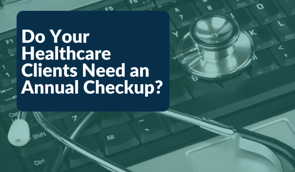Do Your Healthcare Clients Need an Annual Checkup Banner - Featuring a stethoscope on a keyboard