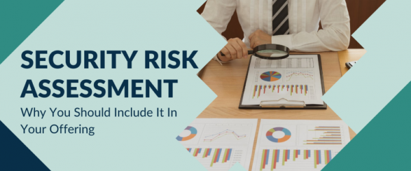 Reasons to Perform a Security Risk Assessment with a man holding a magnifying glass and charts.