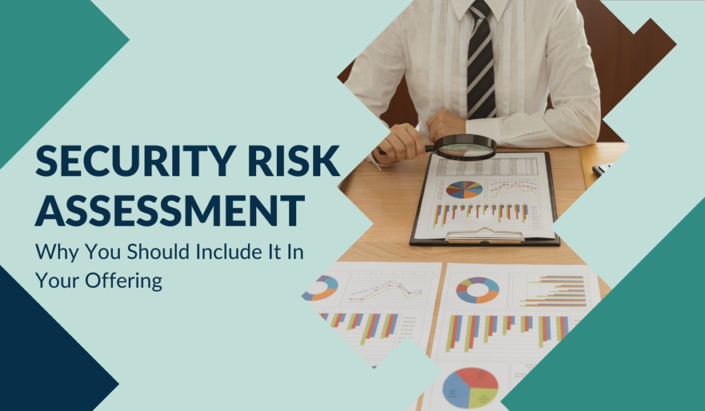 Reasons to Perform a Security Risk Assessment with a man holding a magnifying glass and charts.
