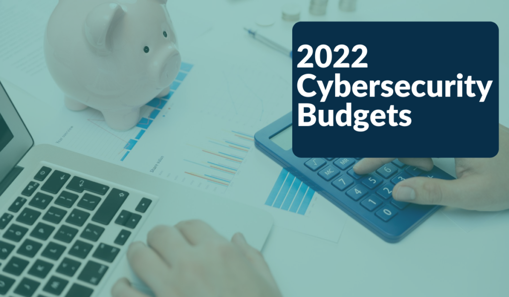 2022 Cybersecurity Budgets Banner - Hands a Keyboard with a Piggy Bank & Calculator