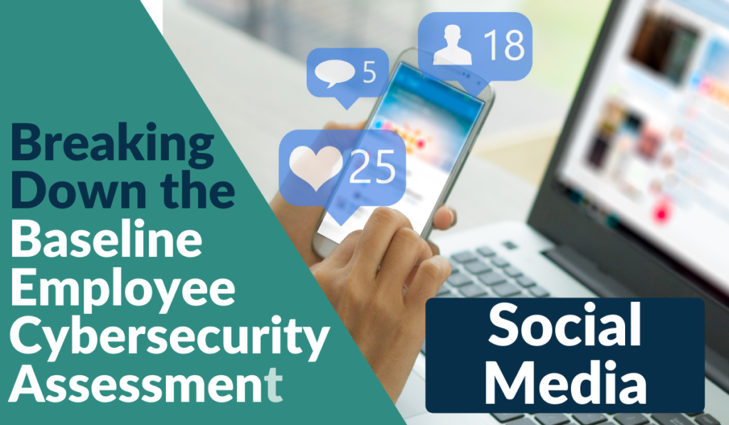 Employee Cybersecurity Assessment: Social Media Banner featuring a smartphone with social icons.
