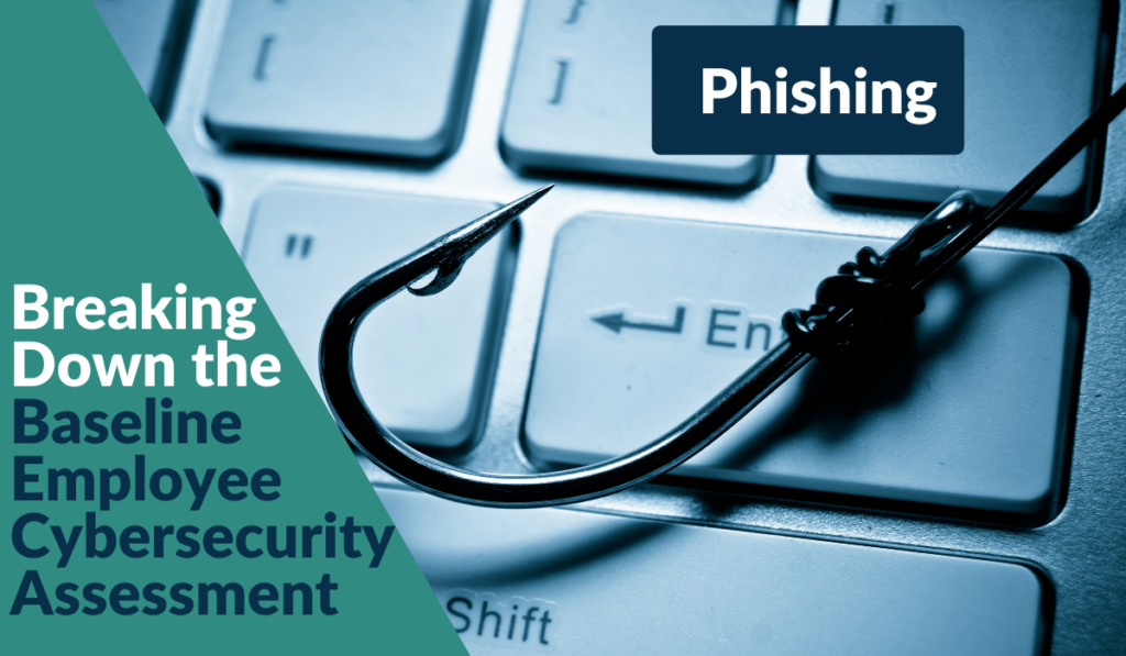 Baseline Employee Cybersecurity Assessment: Phishing Banner featuring a fishing hook on a keyboard