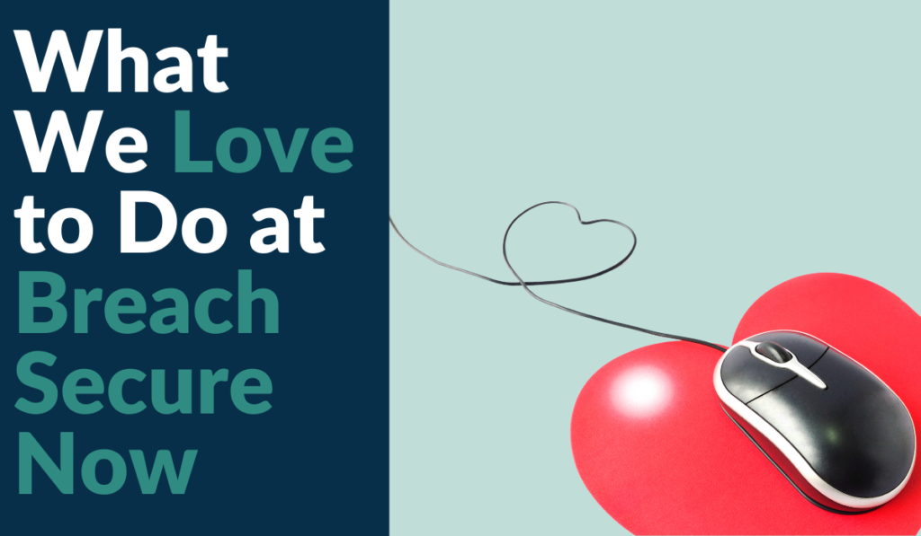 What We Love to Do at Breach Secure Now Banner - Featuring a mouse on a heart-shaped mousepad