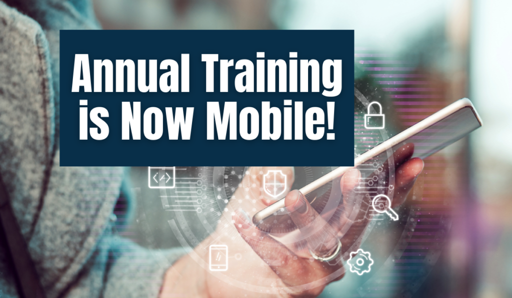 Annual Training Now on Mobile Devices Banner - Featuring a hand holding a smartphone