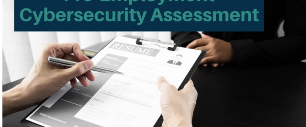 PECA Pre Employment Cybersecurity Assessment Banner featuring a hand holding a pen and clipboard