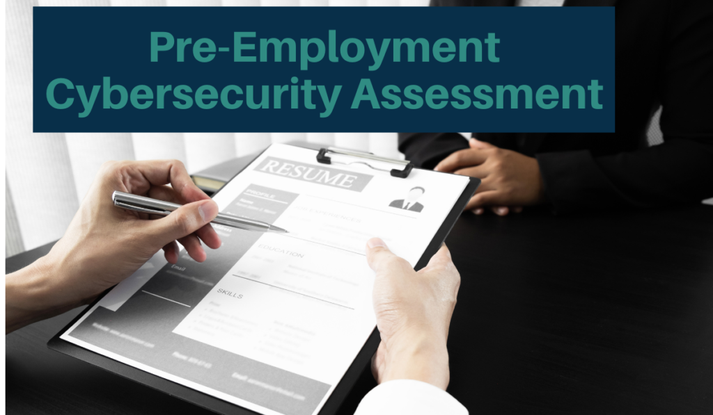 PECA Pre Employment Cybersecurity Assessment Banner featuring a hand holding a pen and clipboard