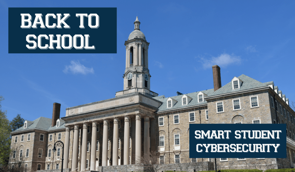 Back to School: Student Cybersecurity Tips Banner - Featuring a school building