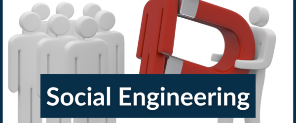 Social Engineering Banner showing a group of people icons and one holding a magnet to lift another.