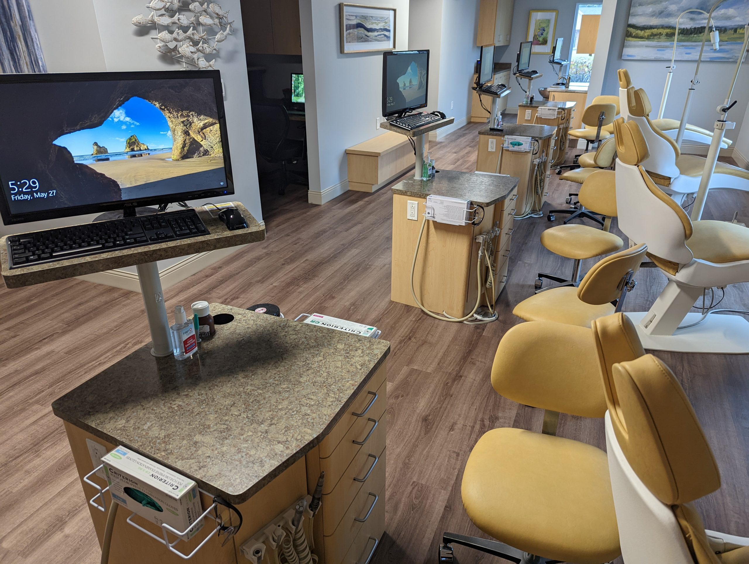 PXL_20220527_212957298.MP Mancini Orthodontics dental chairs with newly installed PC setups