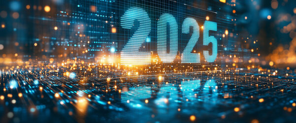 2025 written in a virtual hologram, representing Myrtle Beach managed IT services for the new year.