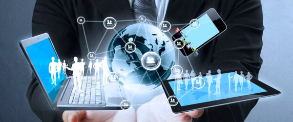 A businessman showcasing Myrtle Beach managed services with digital devices.