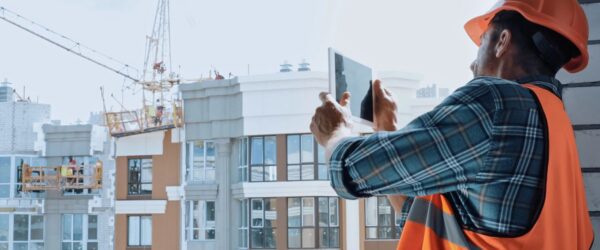 construction-it-technology A construction worker using a tablet on a job site.