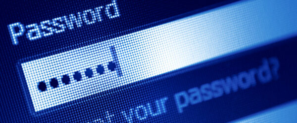 Close-up of a computer screen displaying a password entry field with dots representing hidden characters and a "Forgot your password?" link below it, all in a blue digital interface.